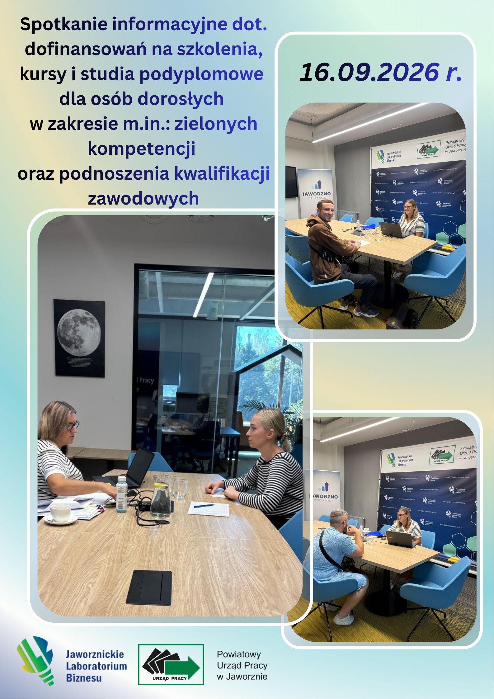 Fotorelacja 16 września 2026 r. Spotkanie informacyjne dot. dofinansowań na szkolenia, kursy i studia podyplomowe dla osób dorosłych w zakresie m.in.: zielonych kompetencji oraz podnoszenia kwalifikacji zawodowych